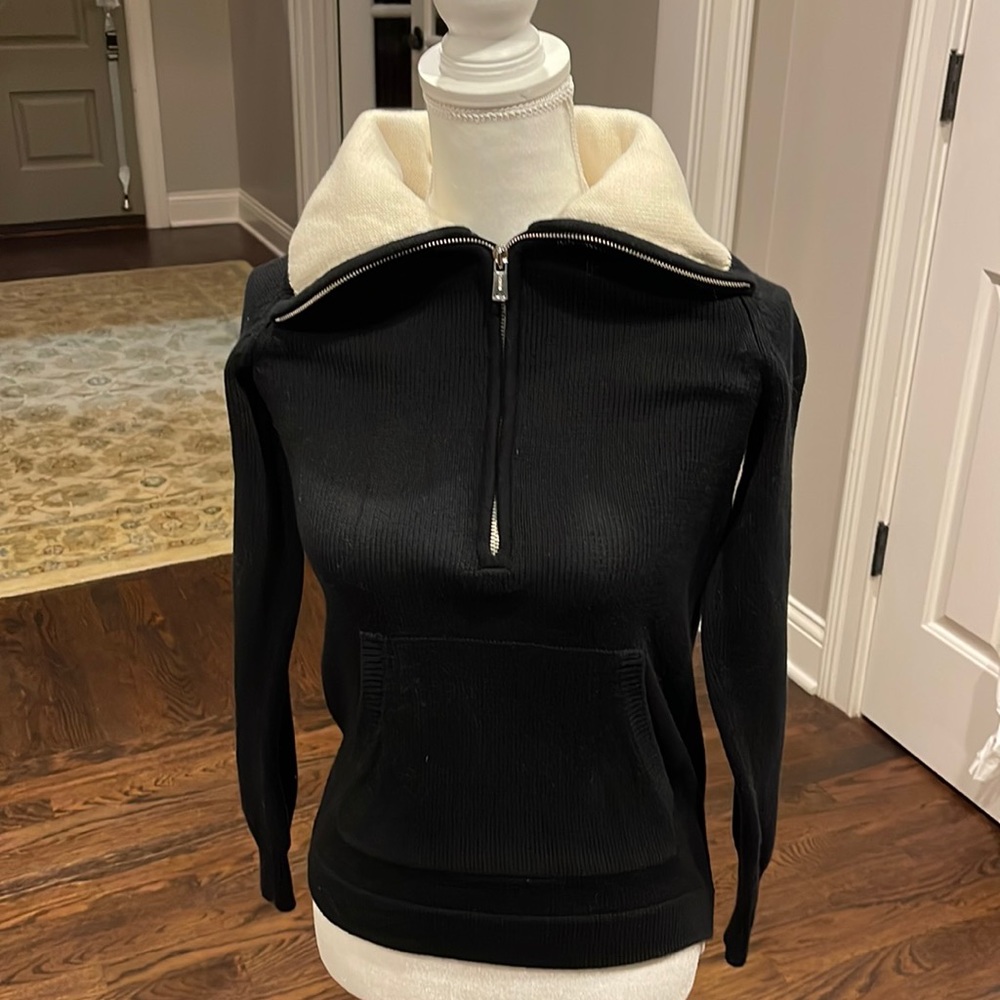 Lauren Jeans Co black and cream sweater 1/2 zip with front pockets